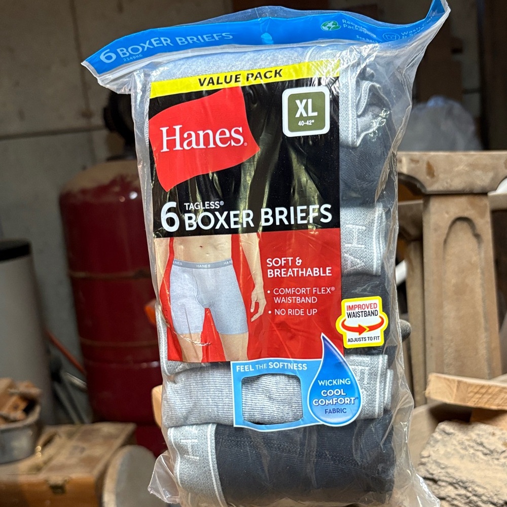 Hanes Men's Boxer Briefs in Black and Gray - 6 Pack